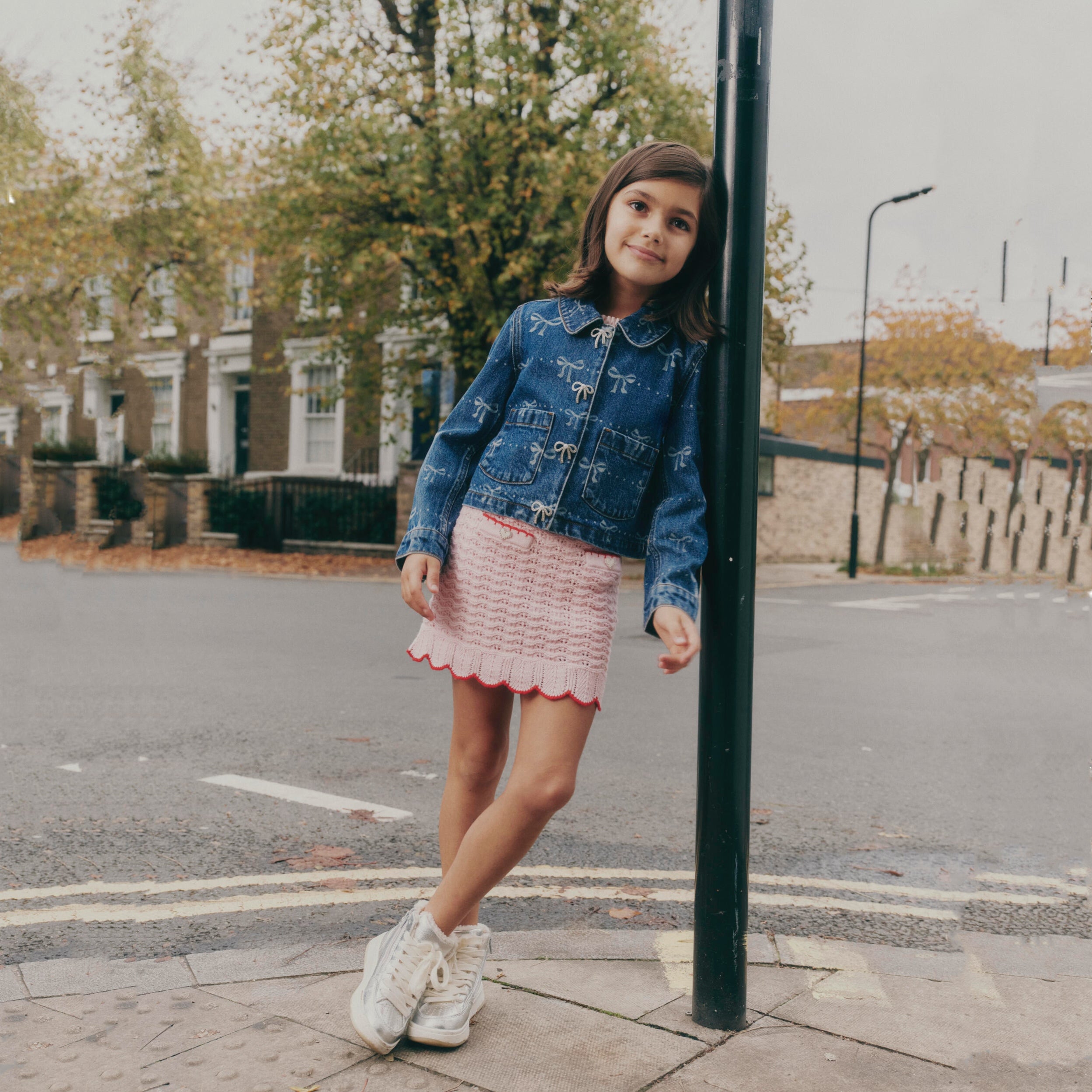 PINK TEXTURED KNIT HEART DETAIL SKIRT