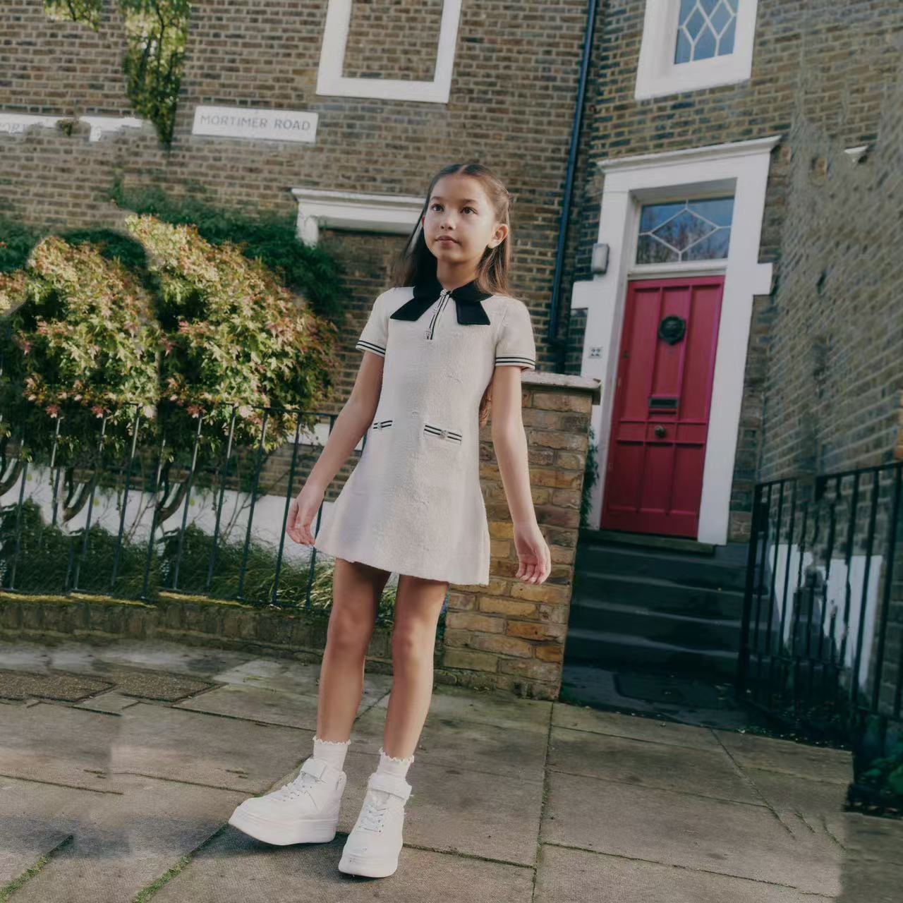 WHITE JACQUARD KNIT DRESS
