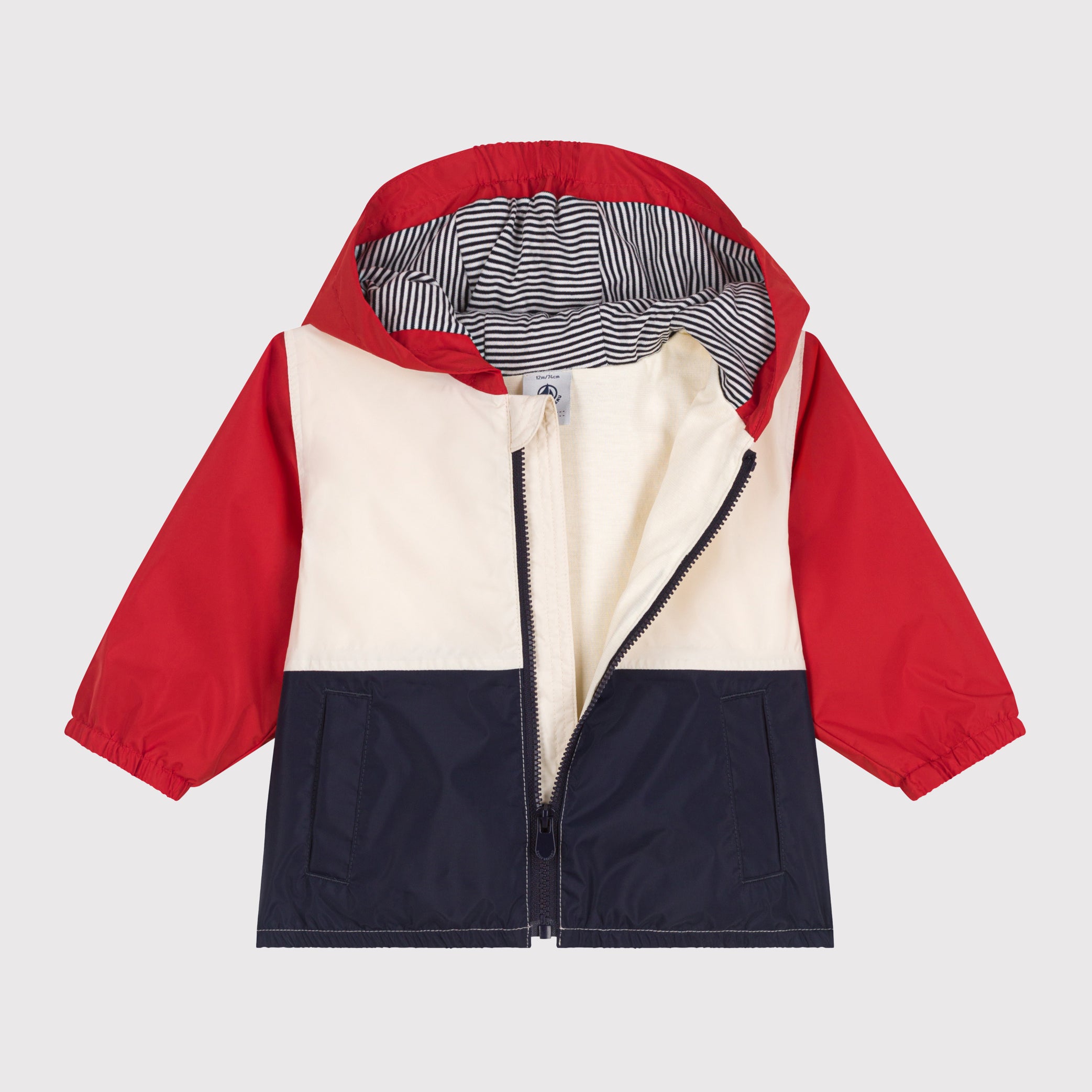 PETIT BATEAU-Baby Boys Red And White Embroidered Logo Jacket