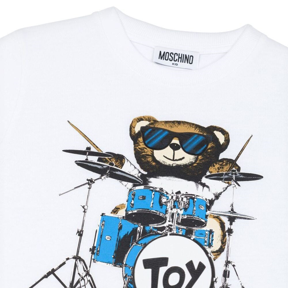 Moschino-SS TEE WHITE DRUMER BEAR LOGO PRINT