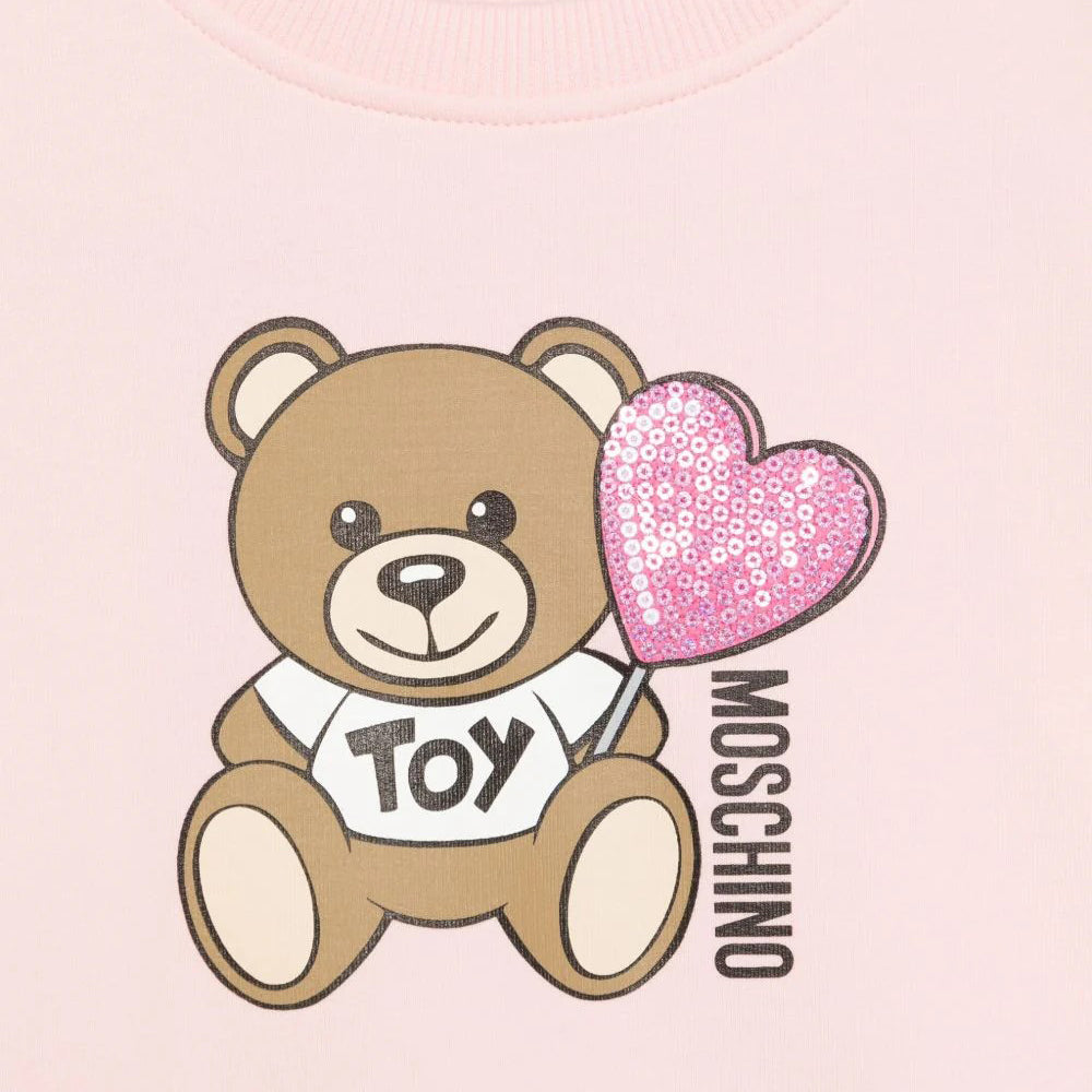 Moschino-GIRL LS PINK SWEATSHIRT W BEAR HEART PRINT