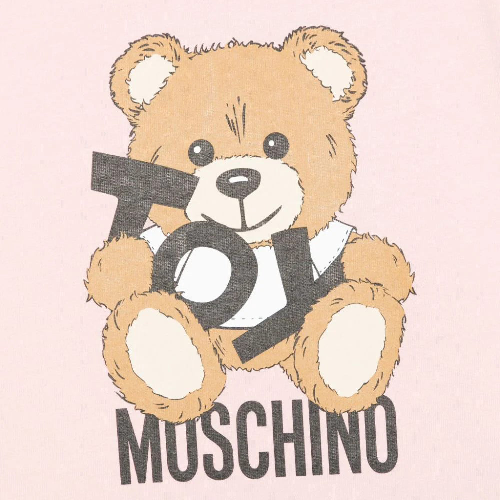 Moschino-GIRL SS TOY BEAR PINK LOGO PRINT DRESS