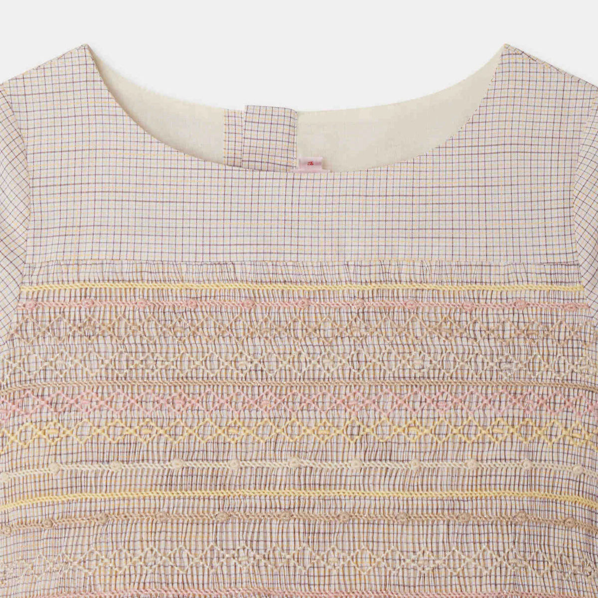 Bonpoint-Duchesse smocked and embroidered dress in checked fabric