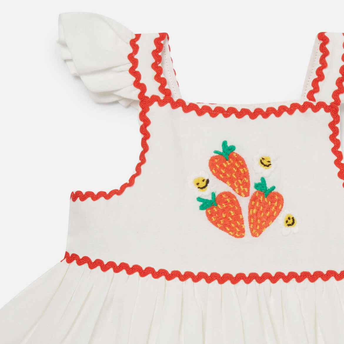 Stella Mccartney Kids-Strawberry Embroidered Cap-Sleeve Dress