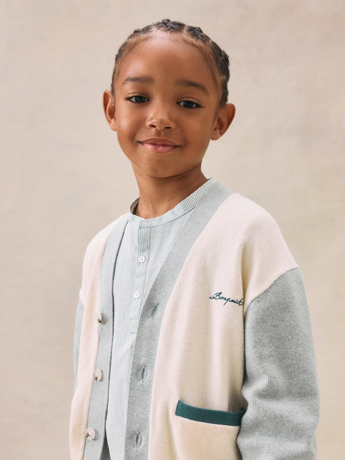 Bonpoint-Edouard two-tone V-neck cotton cardigan
