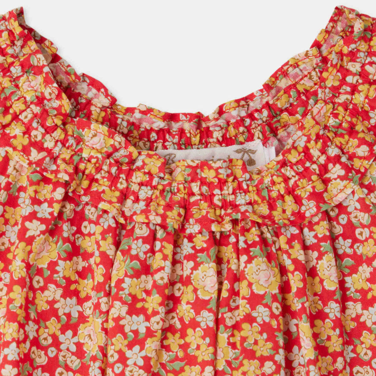 Bonpoint-Goldina fuffled neck cotton dress in Liberty fabric