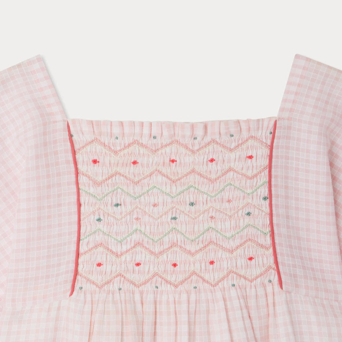 Bonpoint-Paysanne dress in smocked and embroidered checks