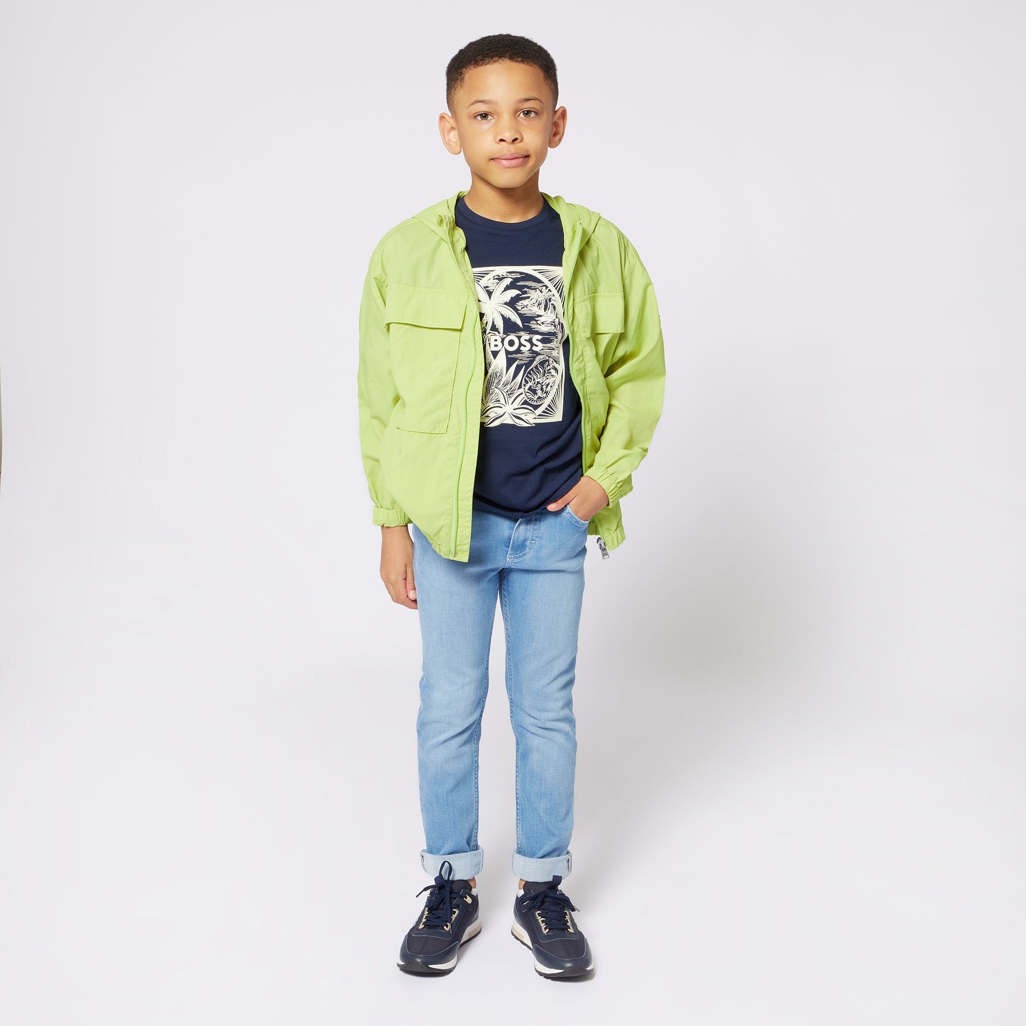 Boss-Navy Printed Logo Cotton Short Sleeves T-Shirt