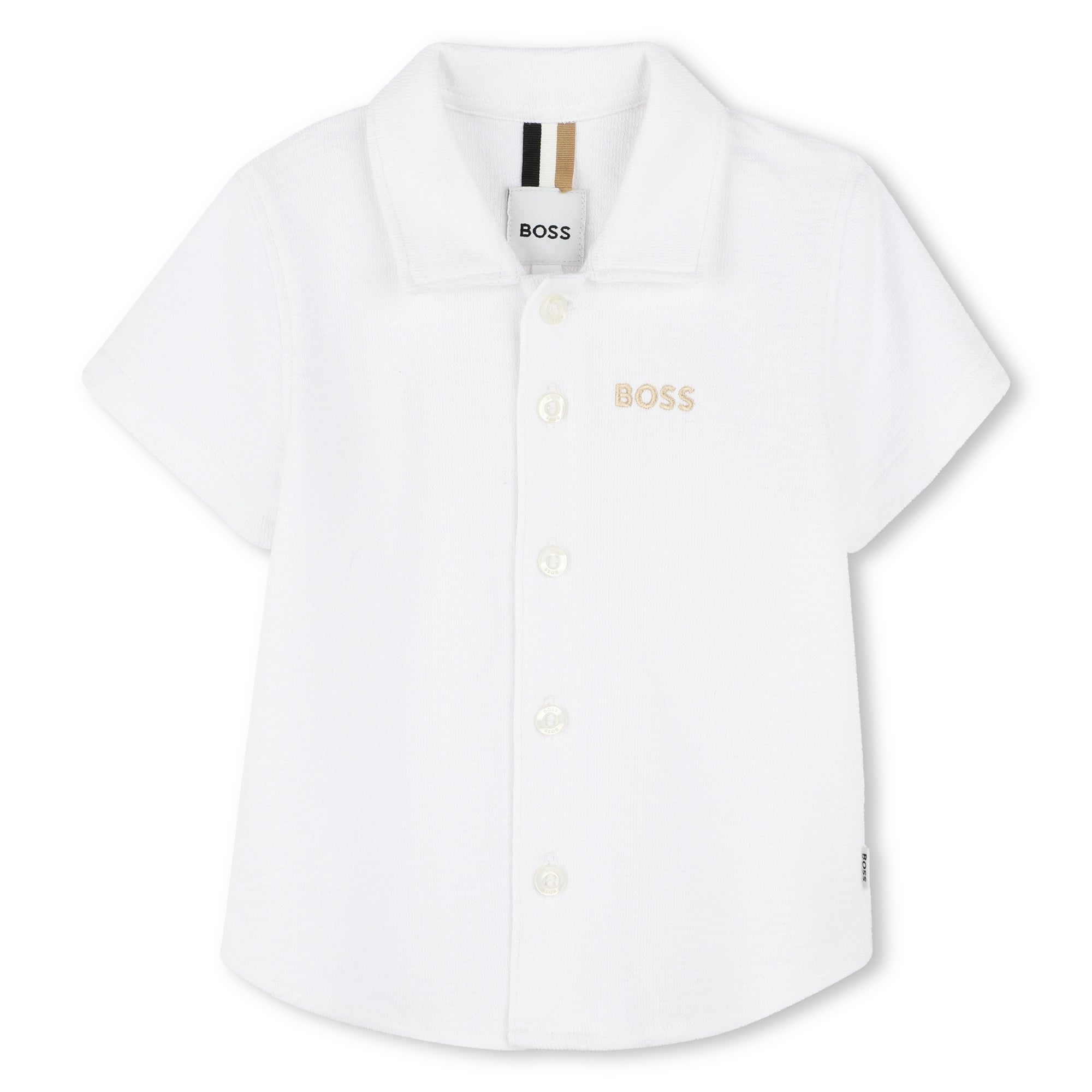 Boss-Baby White Printed Logo Cotton Short Sleeve Shirt