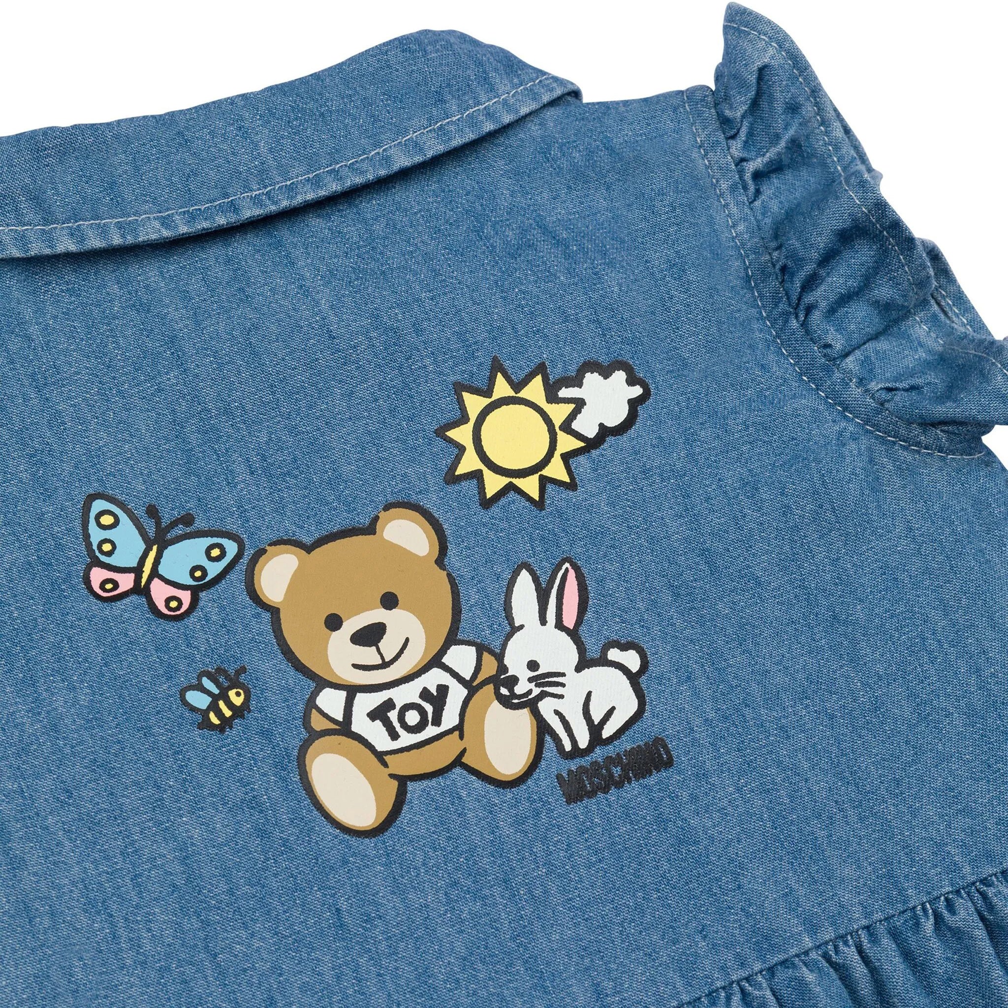 Moschino-BABY CHAMBRAY HALF BUTTON UP SS DRESS W PRINT
