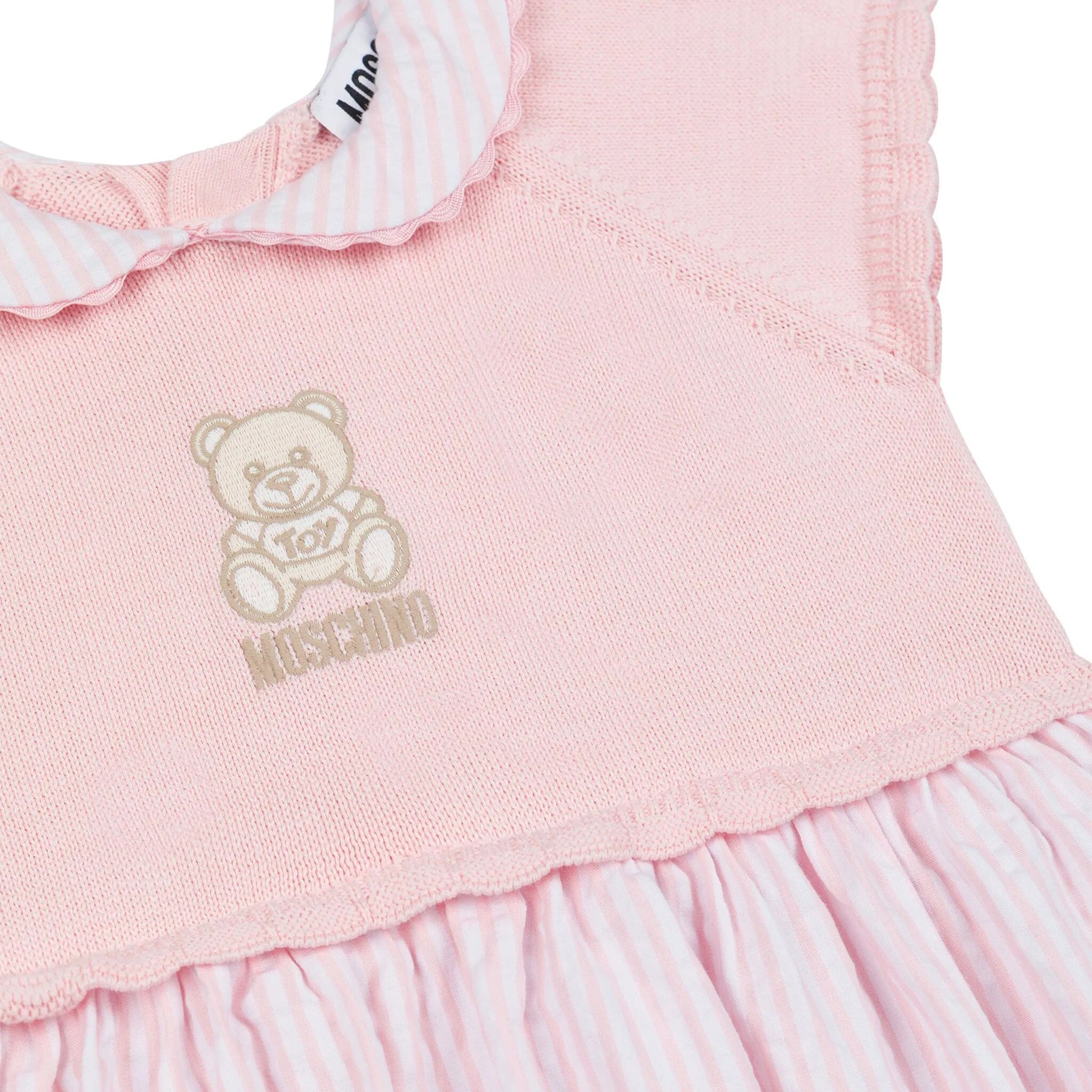 Moschino-BABY GIRL SS KNIT TOP STRIPED DRESS W BEAR EMBROIDR