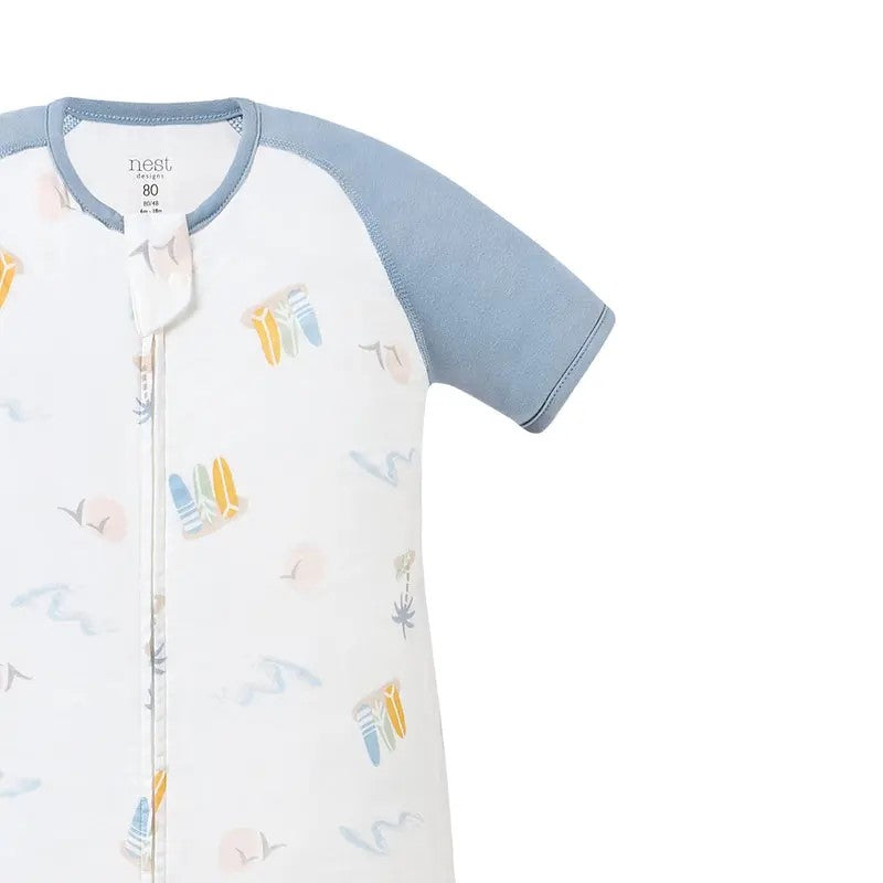 Nest Designs-Raglan Short Sleeve Footed Sleep Bag 0.6 TOG - Pastel Waves