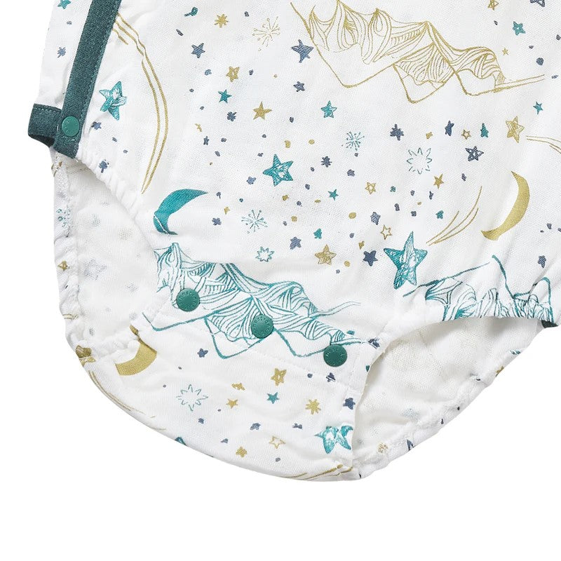 Nest Designs-Short Sleeve Kimono Onesie (Bamboo Spandex Muslin)-Stars White