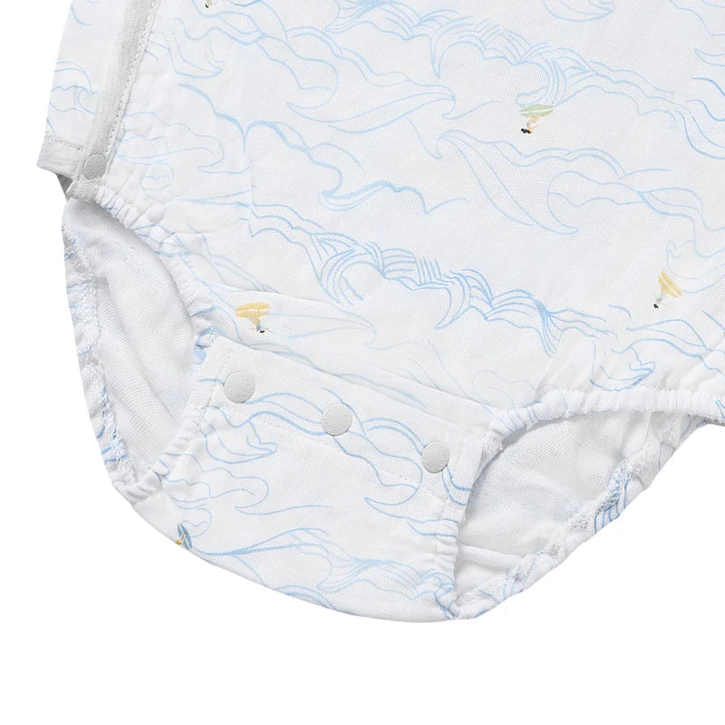 Nest Designs-Short Sleeve Kimono Onesie (Bamboo Spandex Muslin)-Surf's Up