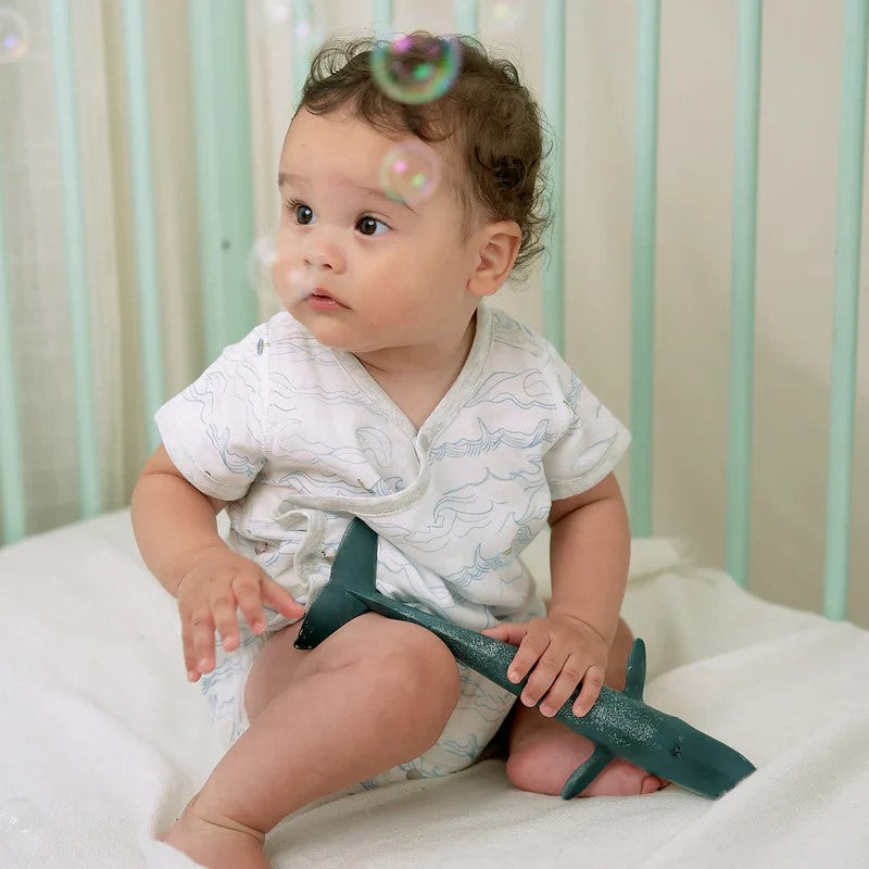 Nest Designs-Short Sleeve Kimono Onesie (Bamboo Spandex Muslin)-Surf's Up