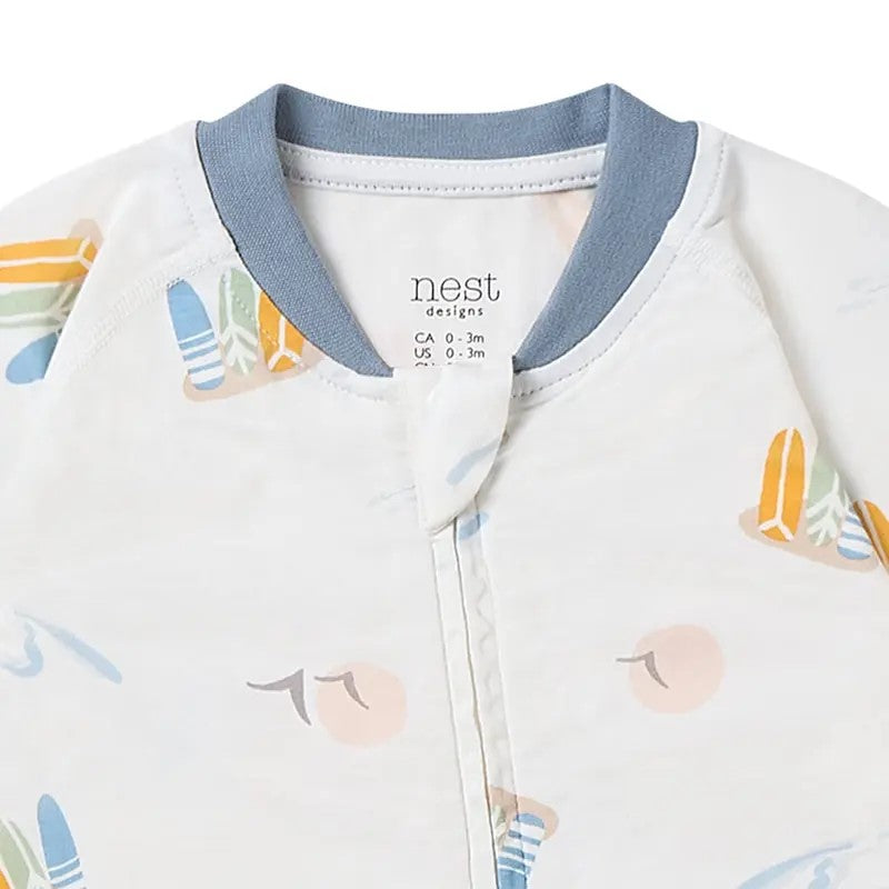 Nest Designs-One-Piece Zip Footed Sleeper (Bamboo Jersey)-Pastel Waves