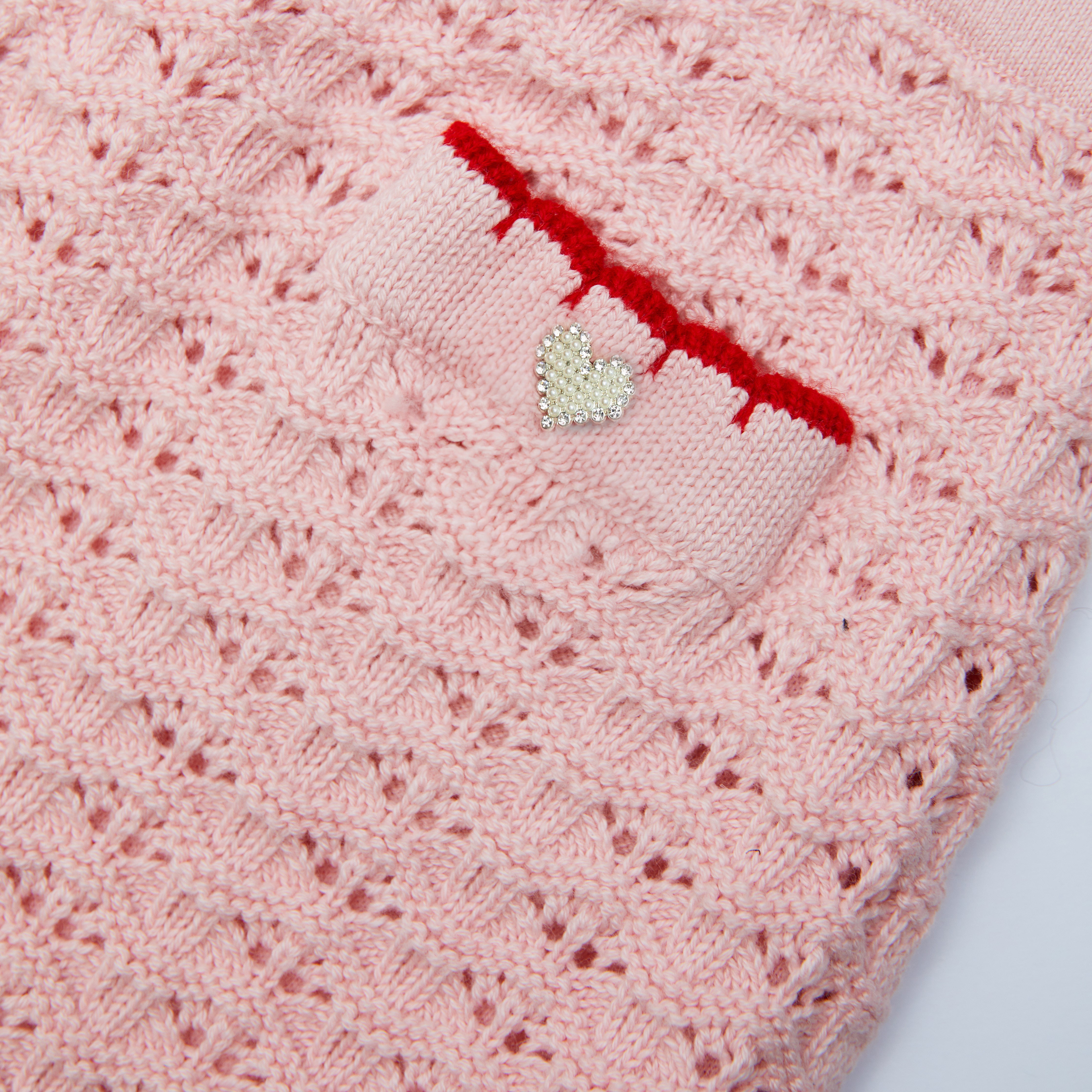 PINK TEXTURED KNIT HEART DETAIL SKIRT