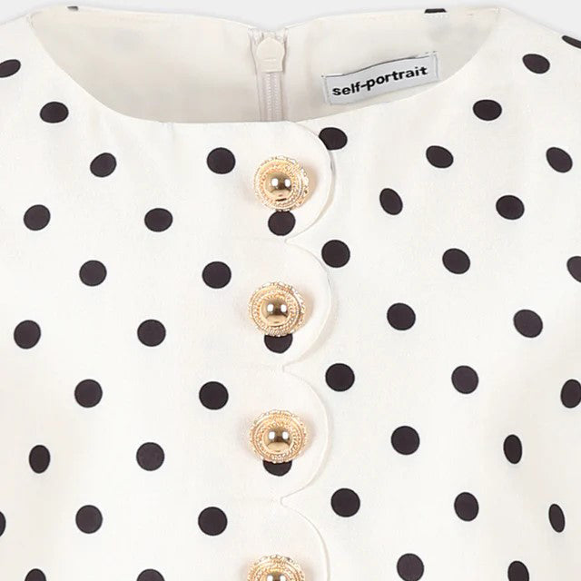 Self Portrait-CREAM SLEEVELESS POLKA DOT TAFFETA DRESS