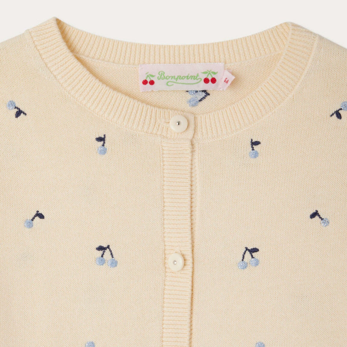 Bonpoint-Girls Light yellow Cherry Embroidered Cotton Cardigan