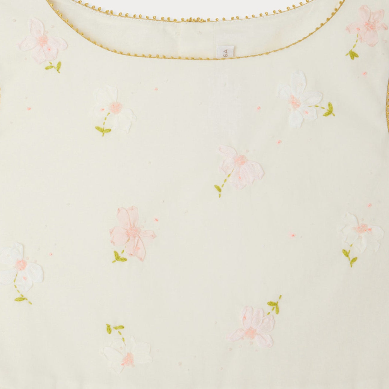 Bonpoint-Girls Light Yellow Floral Embroidery Suspender Cotton Skirt