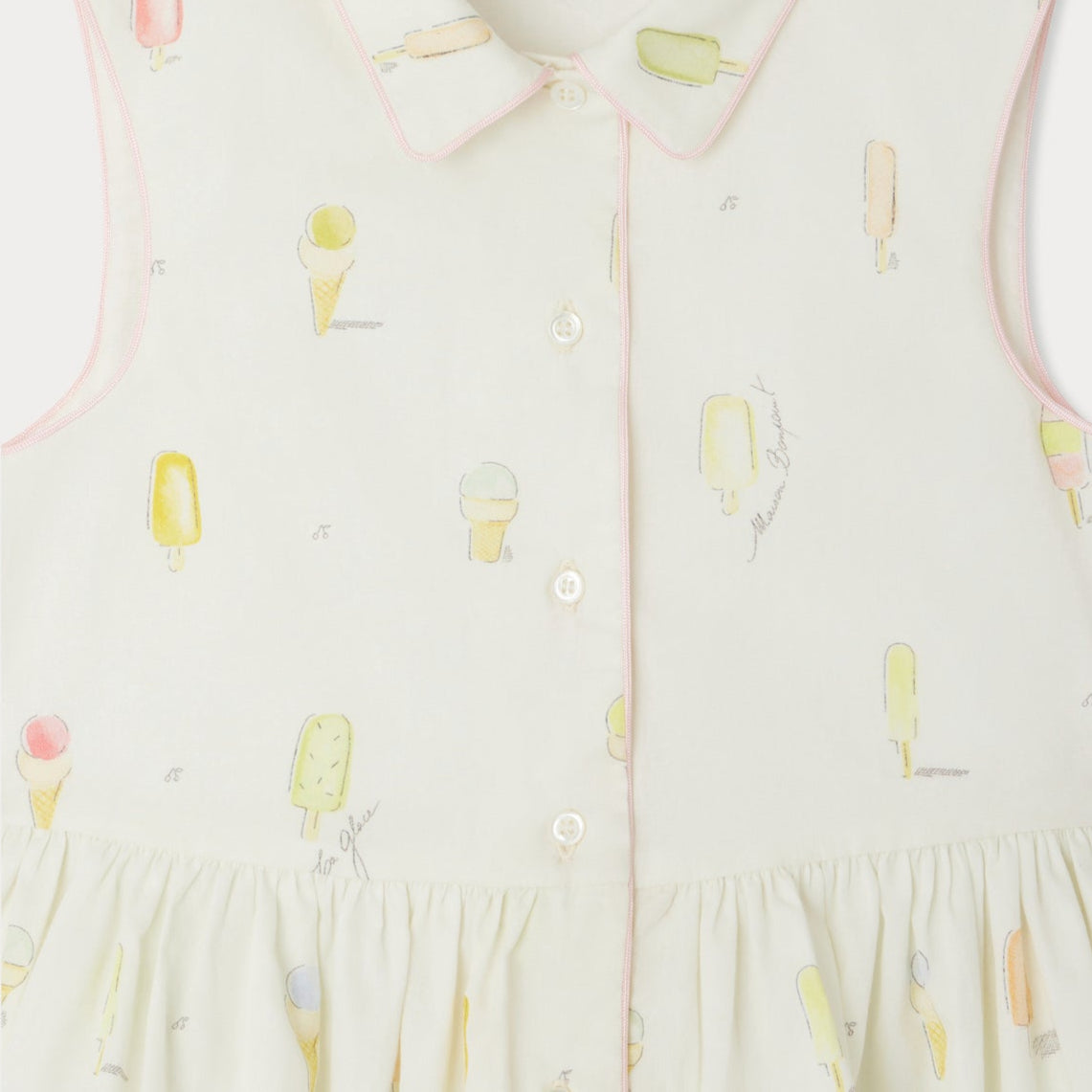 Bonpoint-Girls White Ice-cream Printed Suspender Cotton Dresses