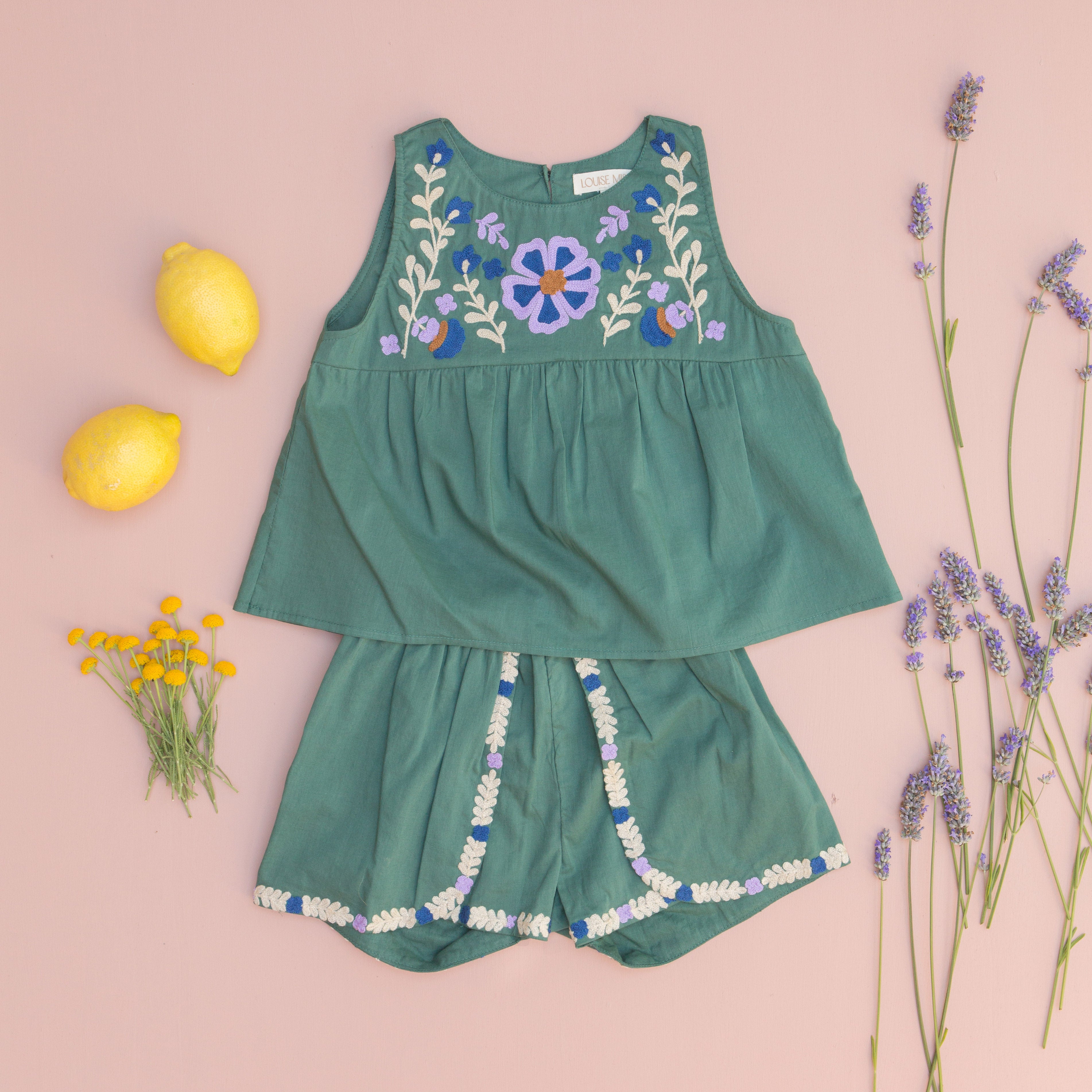 Louise Misha-Girls Green Cotton Shorts