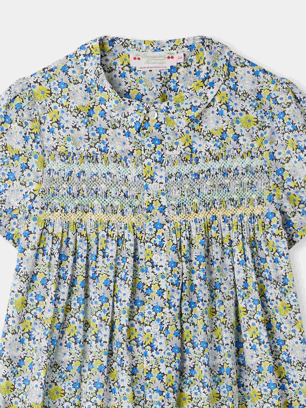 ROBE SMOCKEE CANDICE-FL BLEU