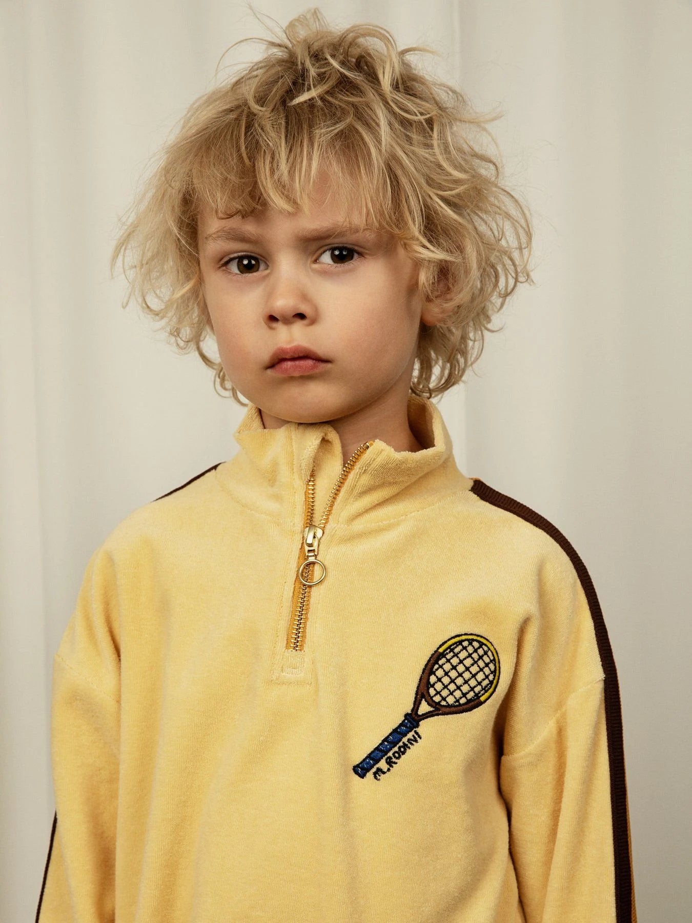 Tennis emb terry halfzip sweatshirt-Yellow