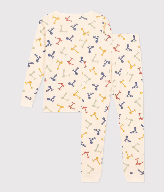 CHILDREN'S SCOOTER PRINT FITTED COTTON PYJAMAS-AVALANCHE white/MULTICO