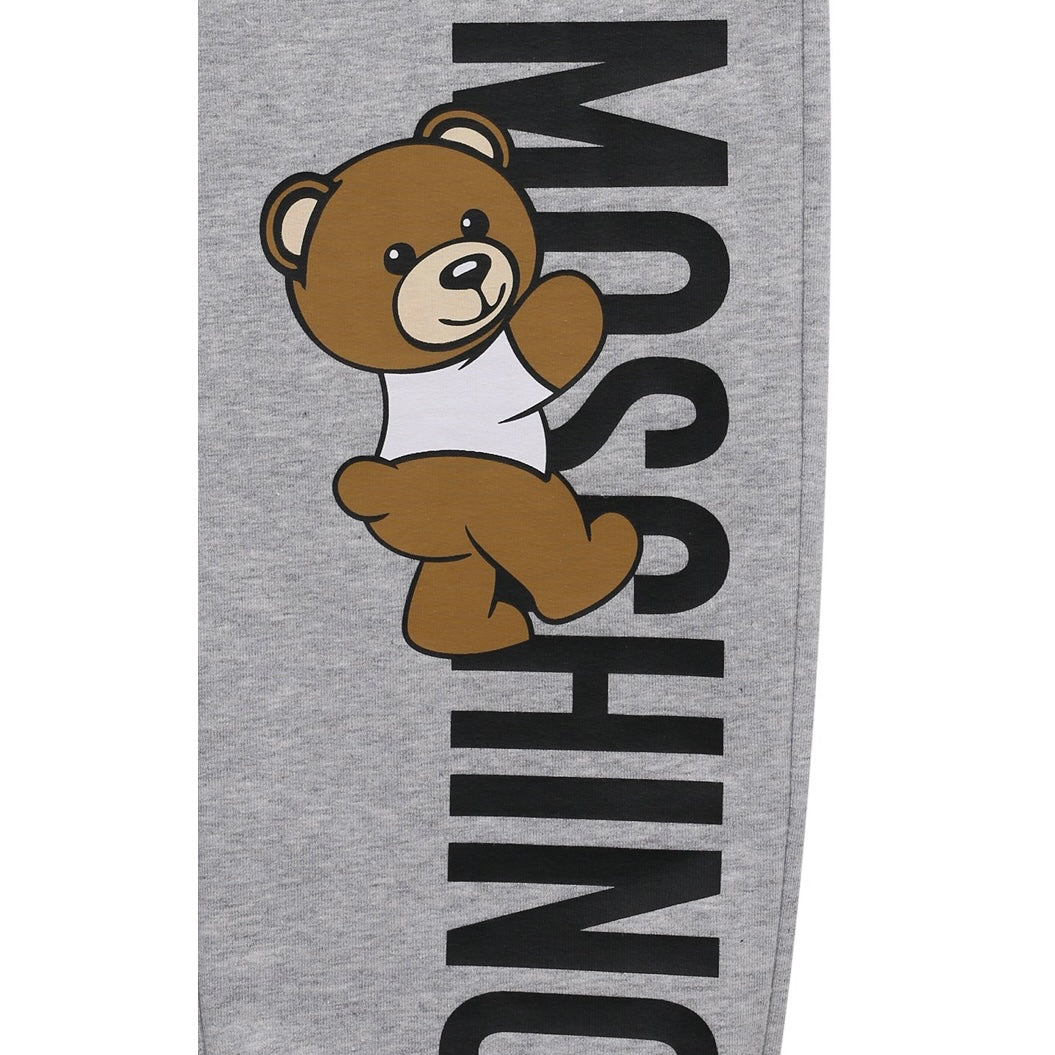 SWEATPSNTS WITH BEAR CLIMBING UP LOGO PRINT-GREY MELA