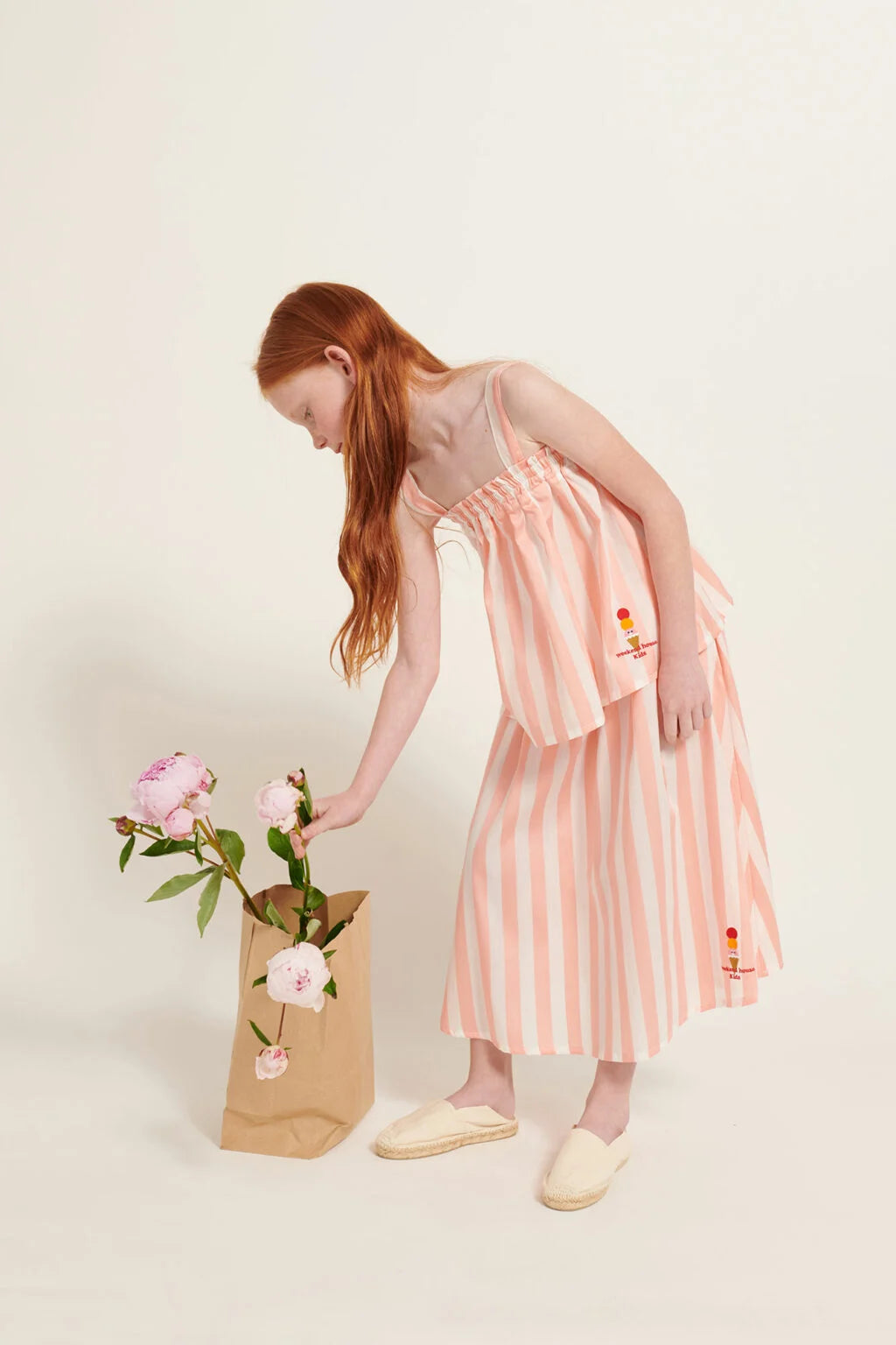 PINK STRIPES ICE-CREAM LONG SKIRT-WHITE/PINK