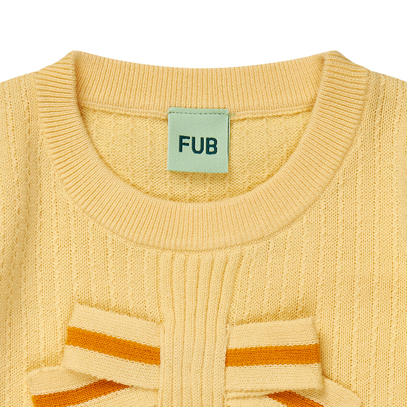 Fub-Girls Yellow Knitted Bow Cotton T-Shirt