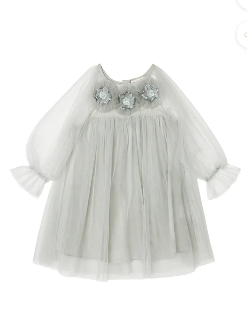 BEBE SMOKEY PETAL TULLE DRESS-SMOKEY
