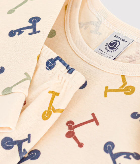 CHILDREN'S SCOOTER PRINT FITTED COTTON PYJAMAS-AVALANCHE white/MULTICO