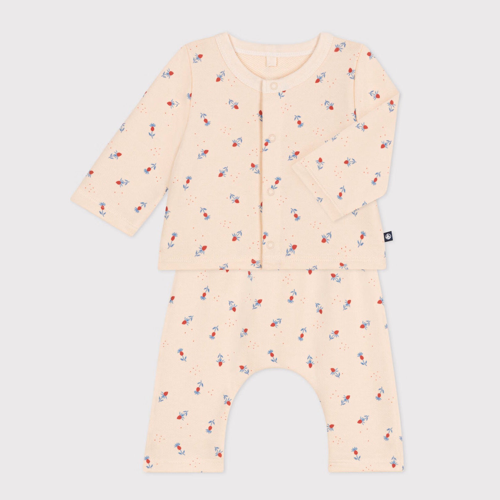 PETIT BATEAU-Baby Girls Pink Printed Logo Cotton Pajamas Set(2 Pack)