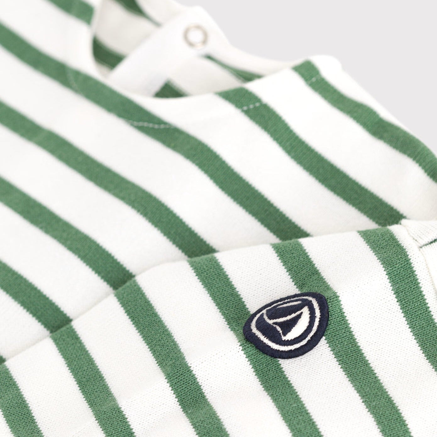 PETIT BATEAU-Baby Boys Green Stripe Embroidered Logo T-Shirt