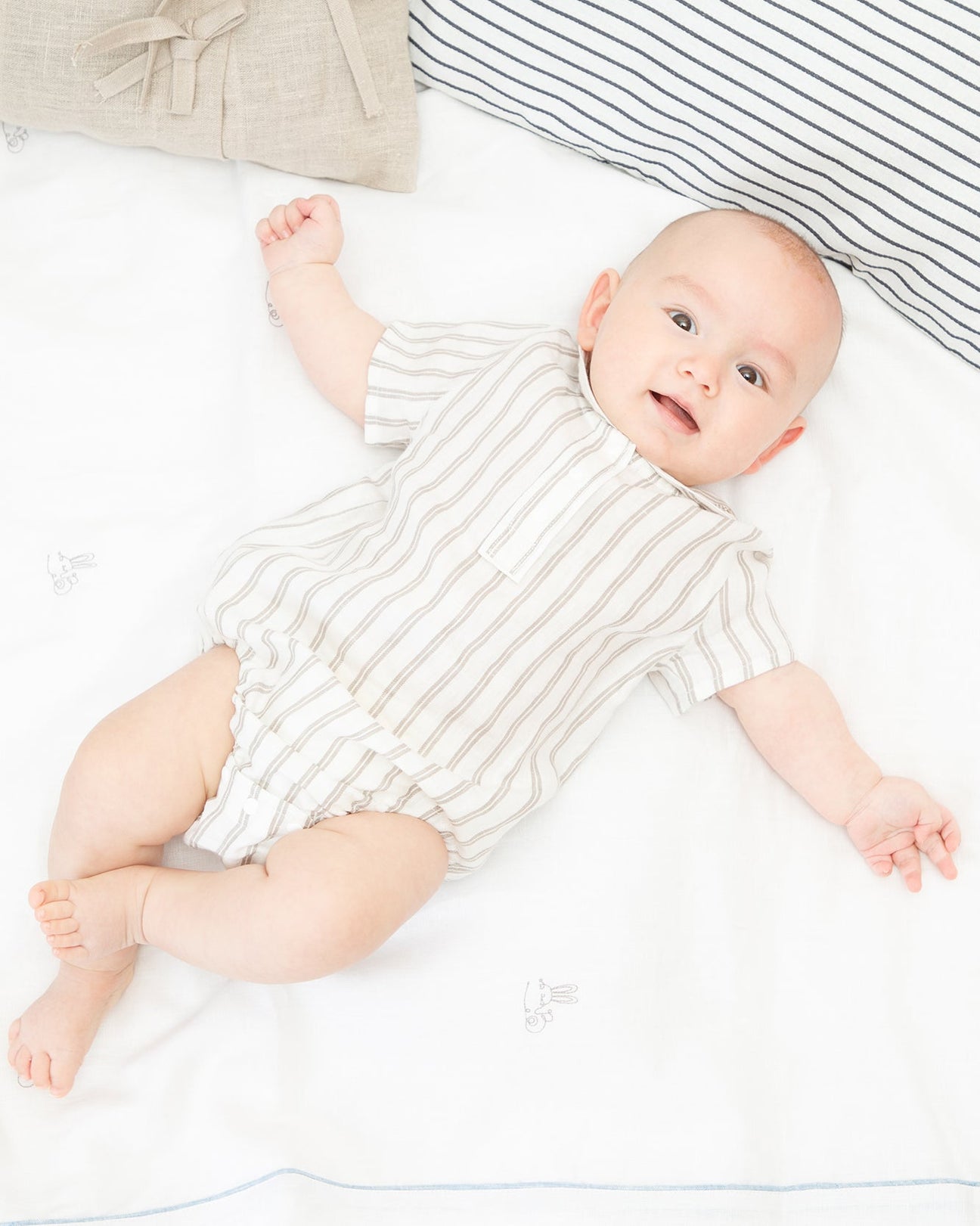 Linen Collar Bodysuit Khaki Stripe