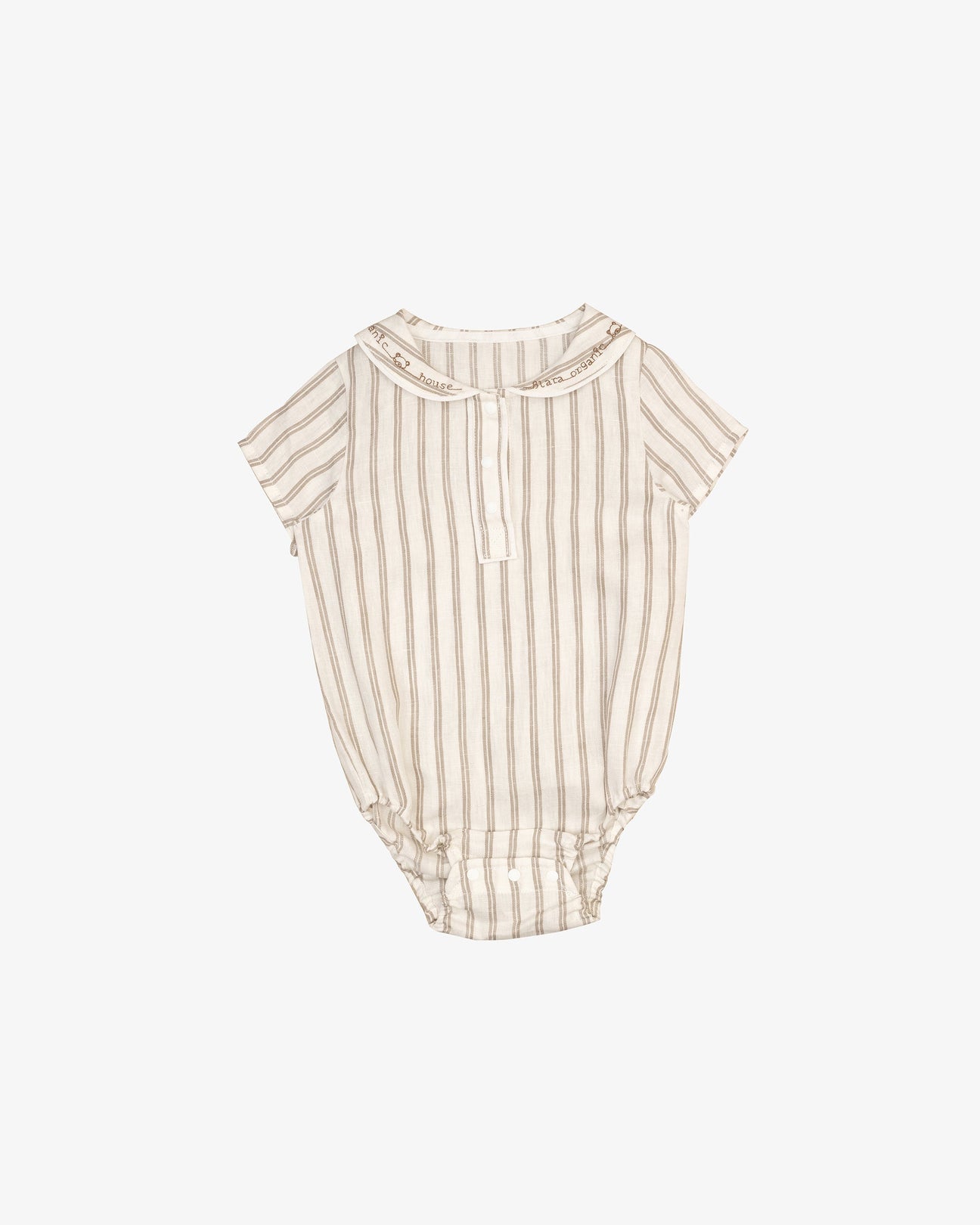 Linen Collar Bodysuit Khaki Stripe