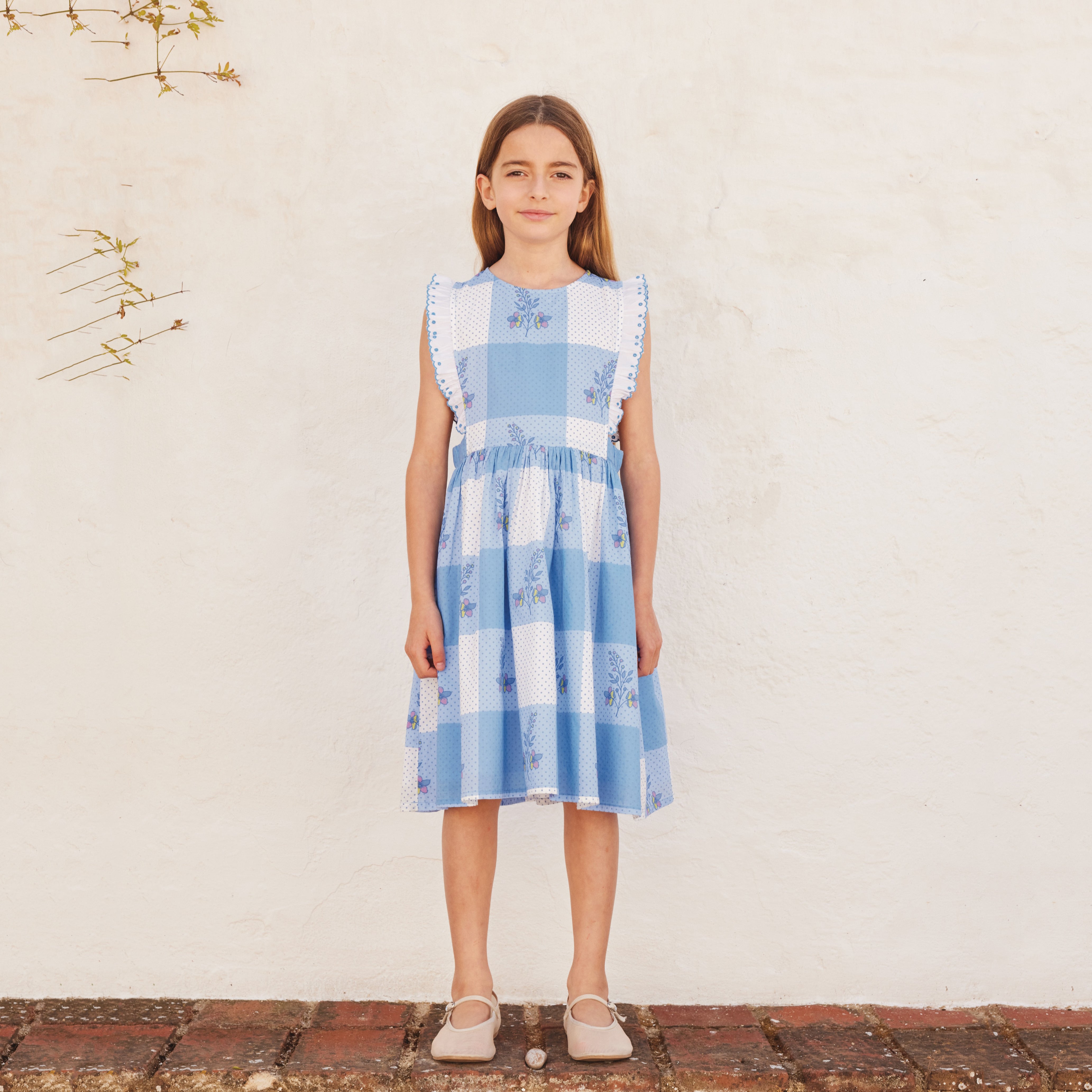 Bebe Organic-Elsa Apron Dress Atlantic Floral Dot