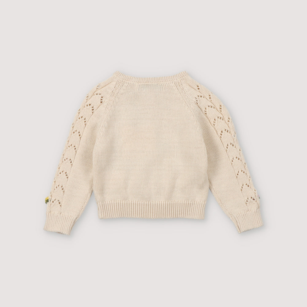 The New Society-Girls Beige Floral Embroidered Cotton Cardigan