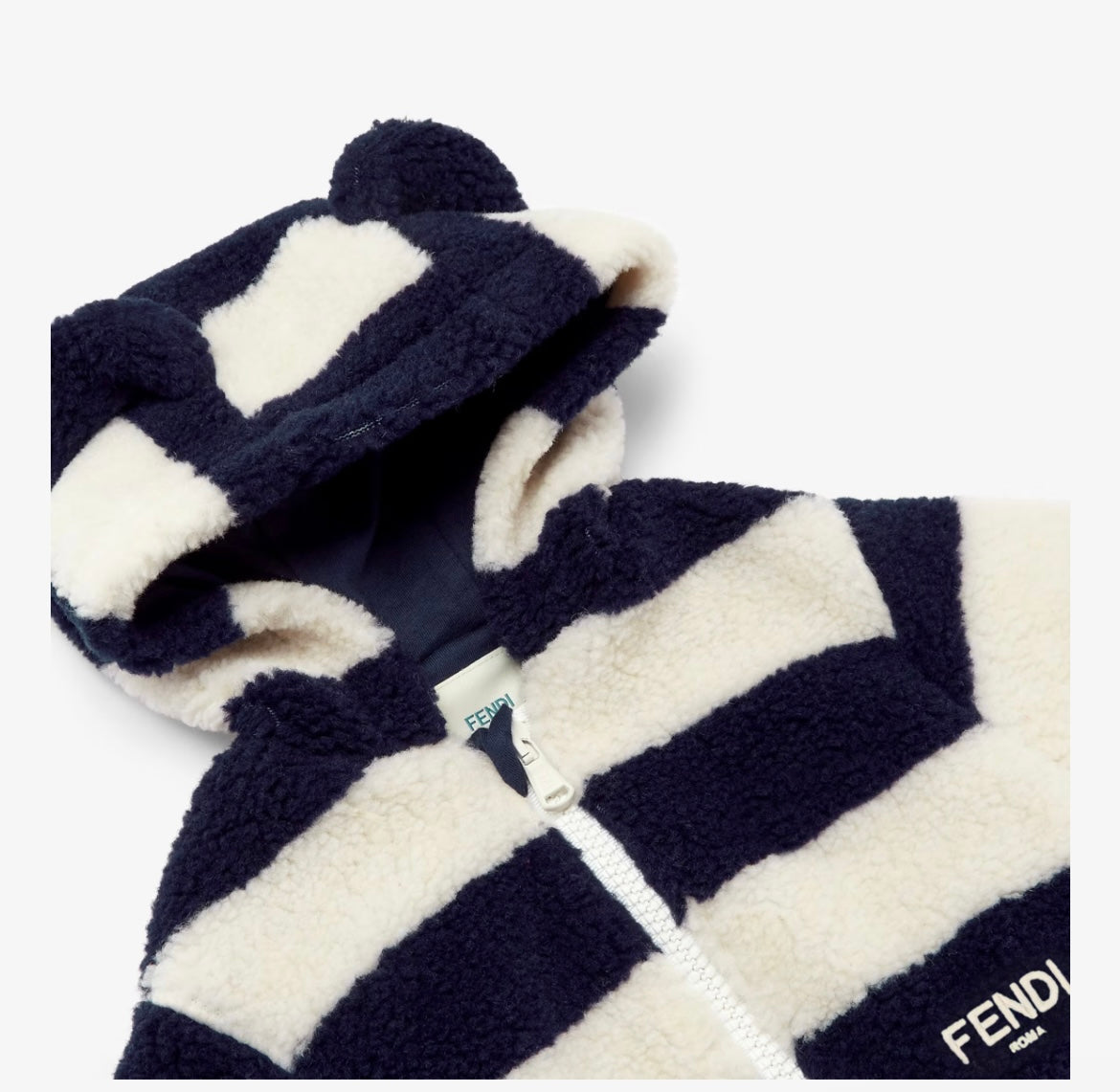 BABY STRIPED FUZZY HOODED ZIP UP SWEATSHIRT W BEAR