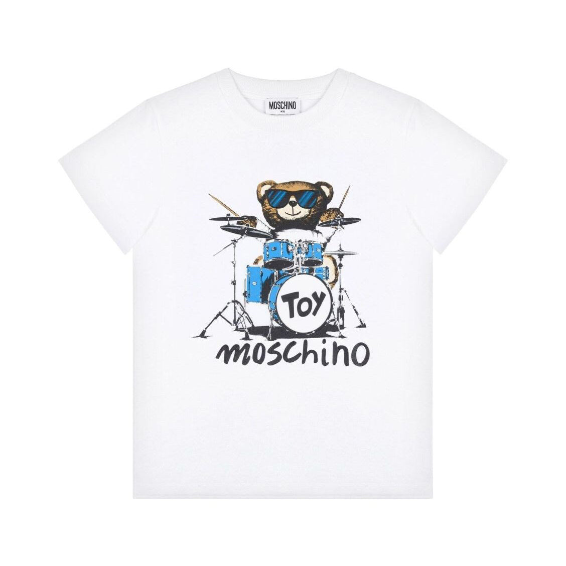 Moschino-SS TEE WHITE DRUMER BEAR LOGO PRINT