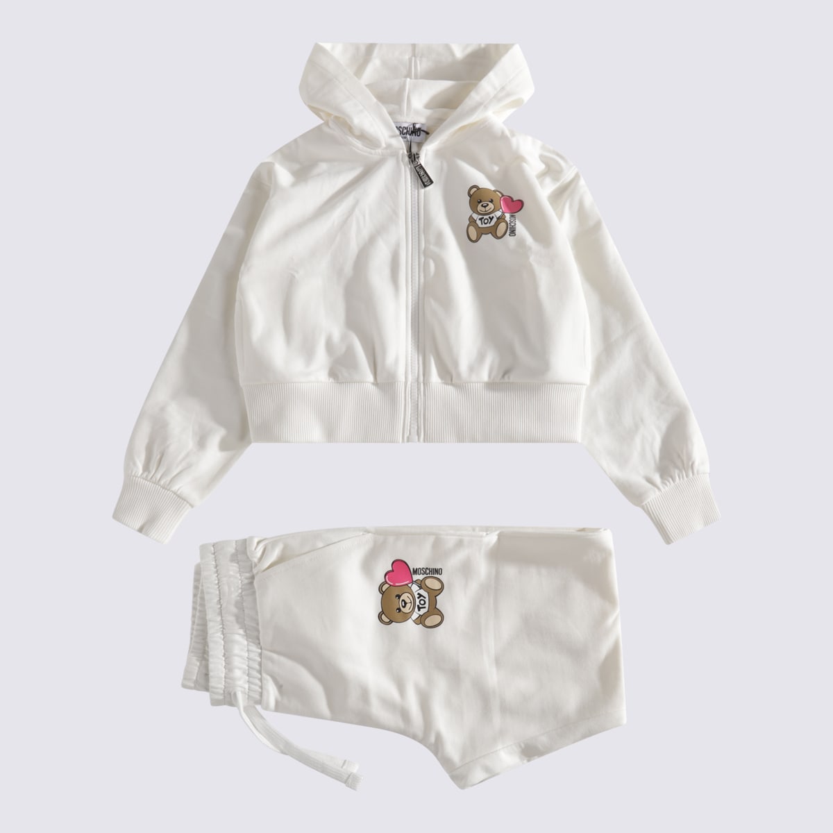 Moschino-GIRL ZIP UP HOODED SWEATSUIT W BEAR HEART PRINT