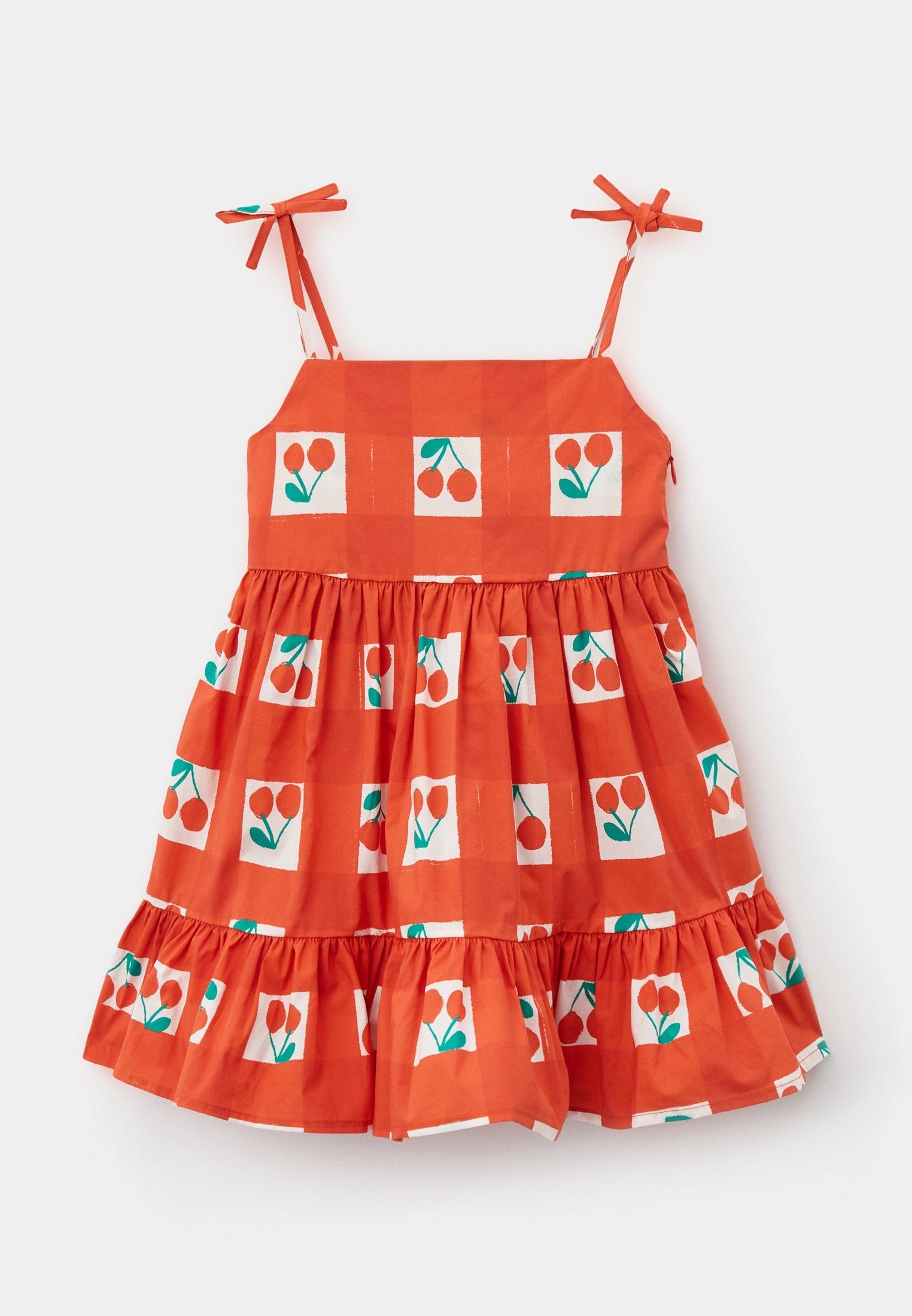 Stella Mccartney Kids-GIRL STRAPPY DRESS WITH CHERRY GINGHAM DRESS