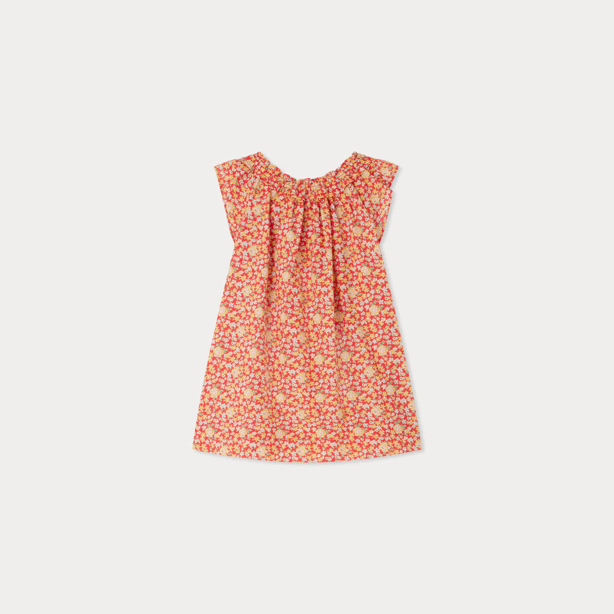 Bonpoint-Goldina fuffled neck cotton dress in Liberty fabric