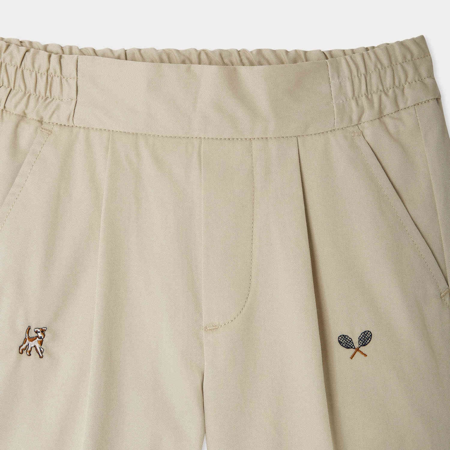 Bonpoint-Kids Beige Embroidery Cotton Shorts