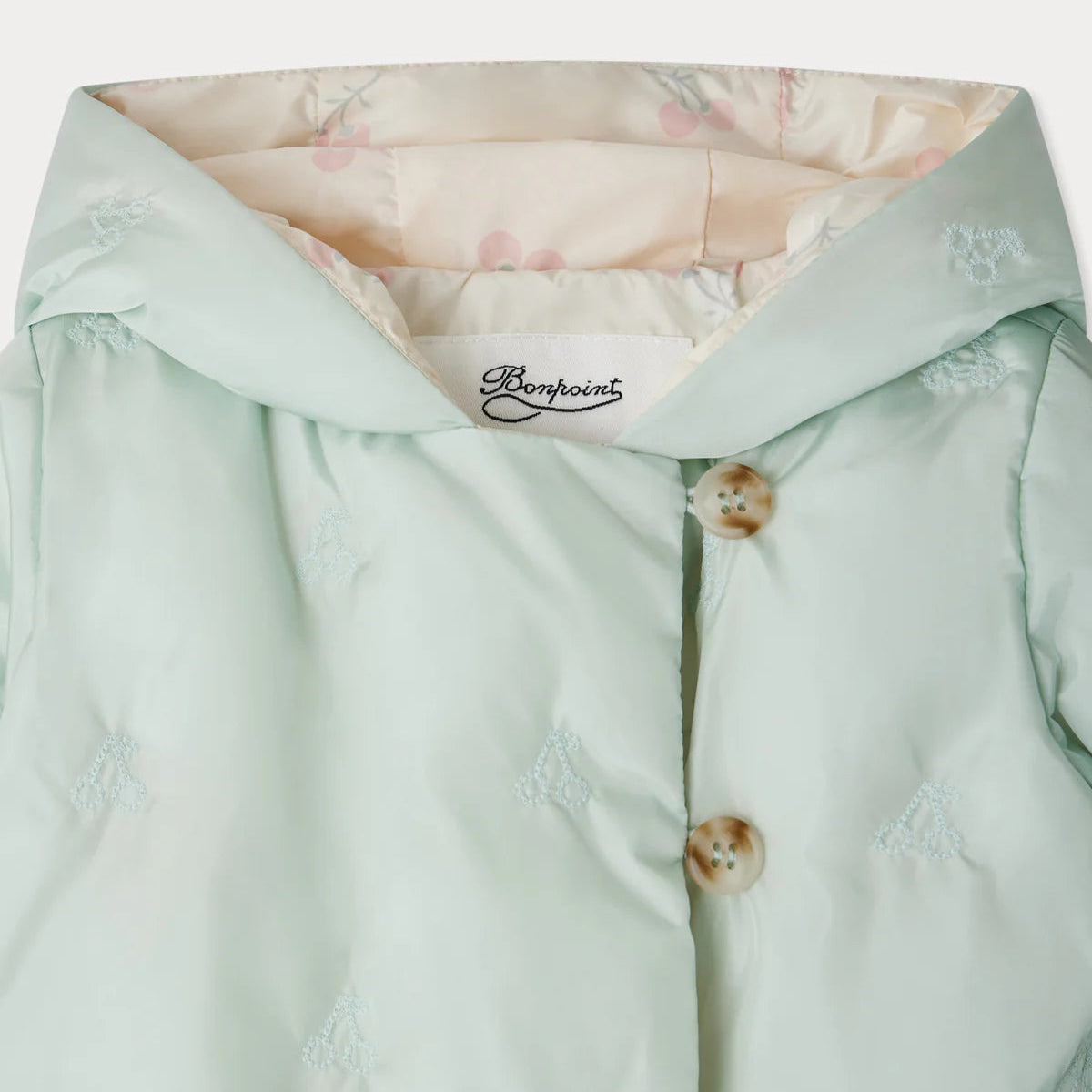 Bonpoint-Bonno quilted and embroidered with cherries puffer jacket