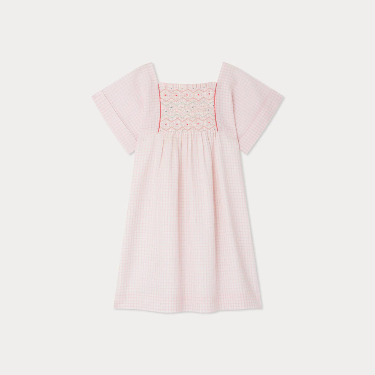 Bonpoint-Paysanne dress in smocked and embroidered checks