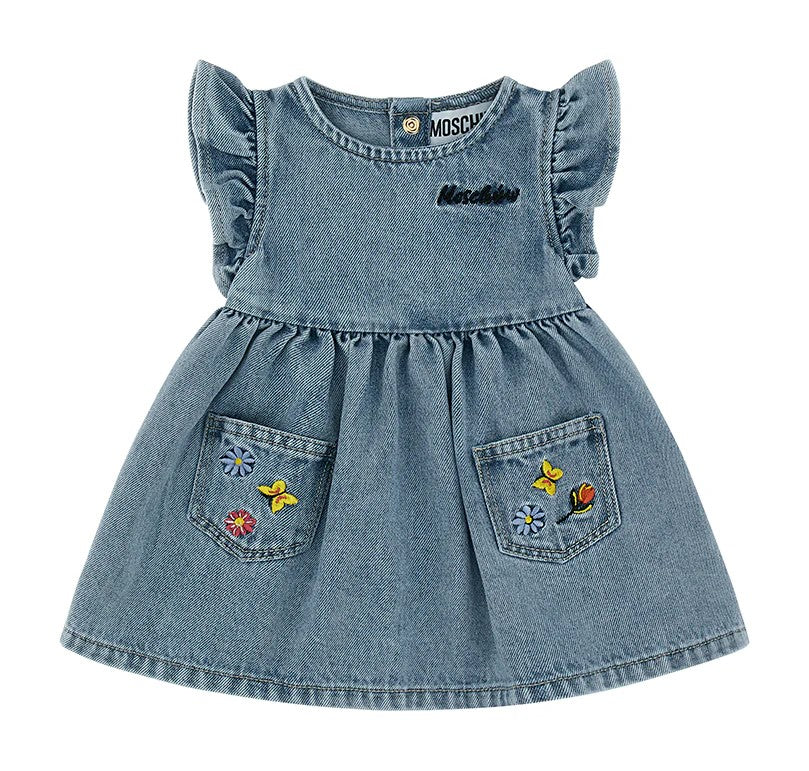 Moschino-BABY GIRL SS DENIM DRESS W EMBROIDERED FLOWERS