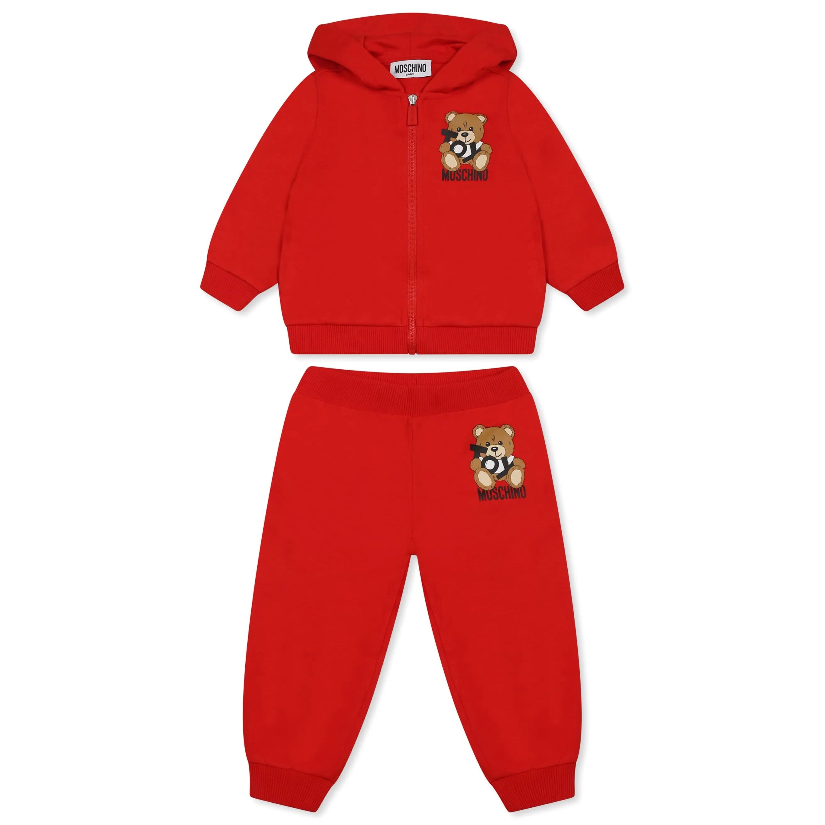 Moschino-BABY ZIP UP HOODED SWEATSUIT W TOY BEAR PRINT